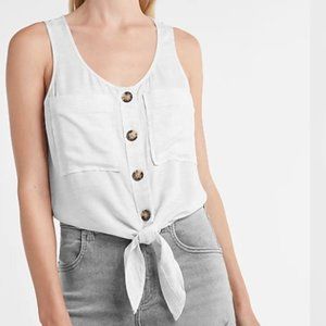 Express Women's Trendy Cute Summer Rayon Tie Front Button Tank White/Gray M NWT